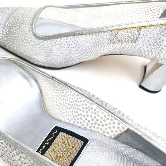 Nina Silver Glitter Sheer Side Square Toe Special Occasion Block Heel Shoes - Picture 10 of 15
